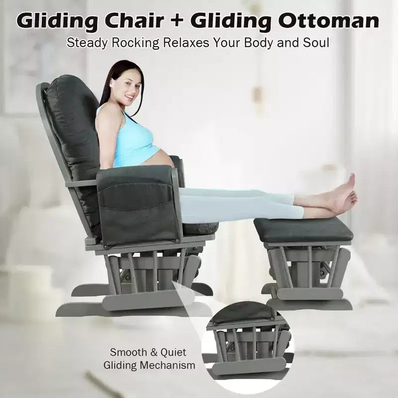 Costway Ensemble coussin et ottoman pour fauteuil à bascule de chambre de bébé en bois
