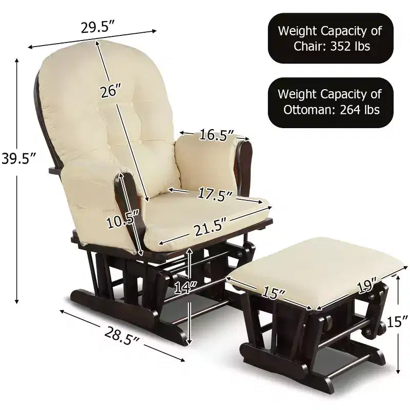 Costway Ensemble coussin et ottoman pour fauteuil à bascule de chambre de bébé en bois