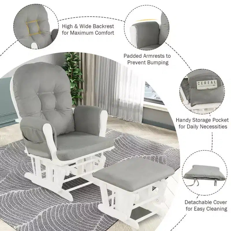 Costway Ensemble coussin et ottoman pour fauteuil à bascule de chambre de bébé en bois