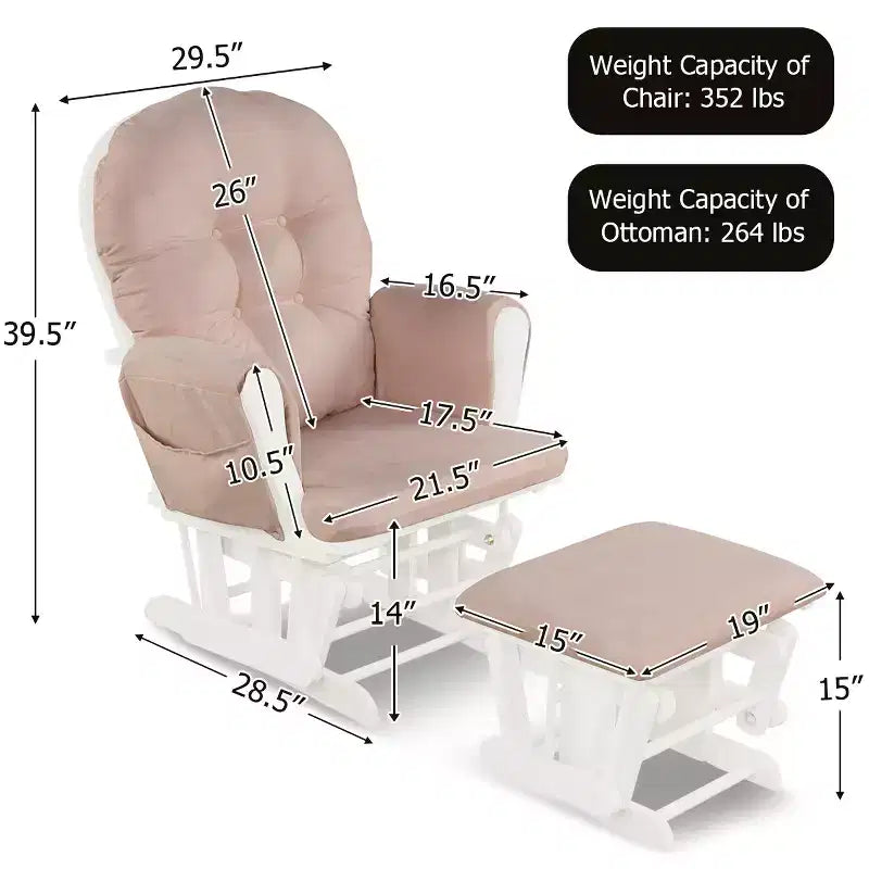 Costway Ensemble coussin et ottoman pour fauteuil à bascule de chambre de bébé en bois