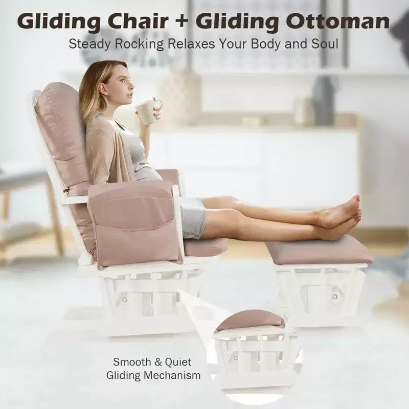 Costway Ensemble coussin et ottoman pour fauteuil à bascule de chambre de bébé en bois