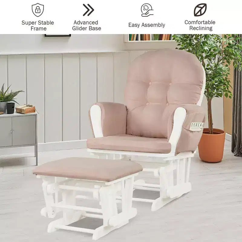 Costway Ensemble coussin et ottoman pour fauteuil à bascule de chambre de bébé en bois