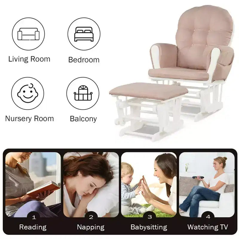 Costway Ensemble coussin et ottoman pour fauteuil à bascule de chambre de bébé en bois