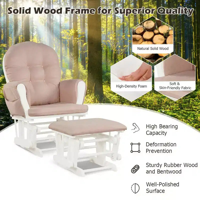 Costway Ensemble coussin et ottoman pour fauteuil à bascule de chambre de bébé en bois