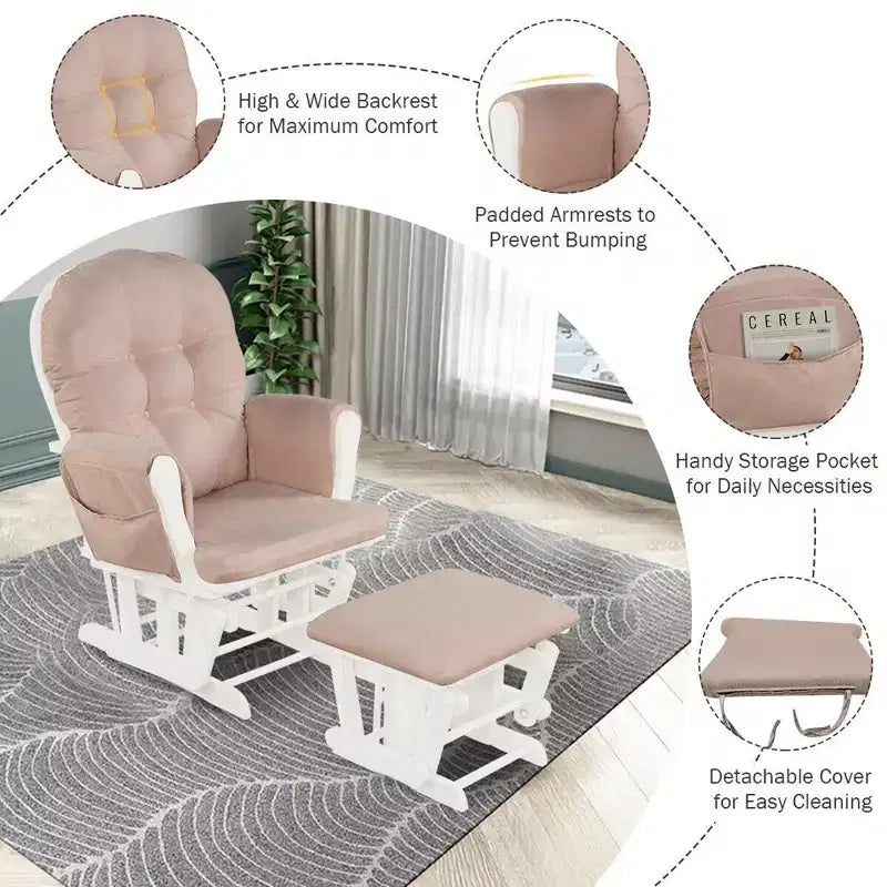 Costway Ensemble coussin et ottoman pour fauteuil à bascule de chambre de bébé en bois