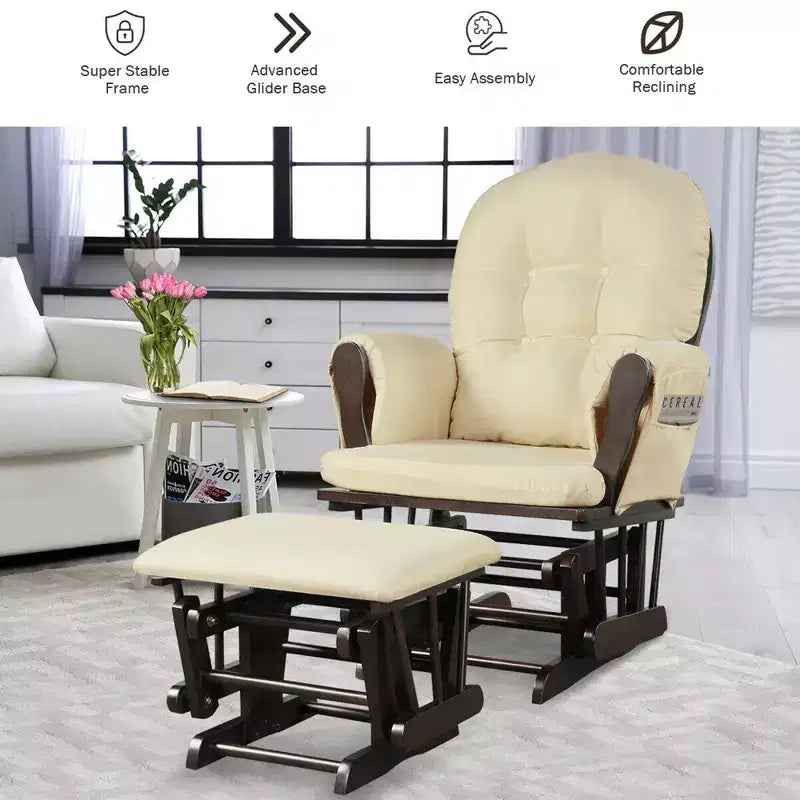 Costway Ensemble coussin et ottoman pour fauteuil à bascule de chambre de bébé en bois