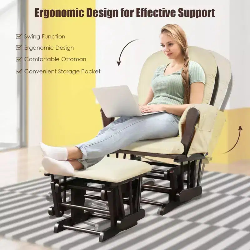 Costway Ensemble coussin et ottoman pour fauteuil à bascule de chambre de bébé en bois