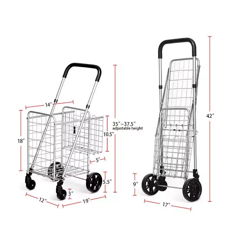 Costway Chariot de Courses Pliant Panier de Rangement Roulant Poignée Réglable Neuf