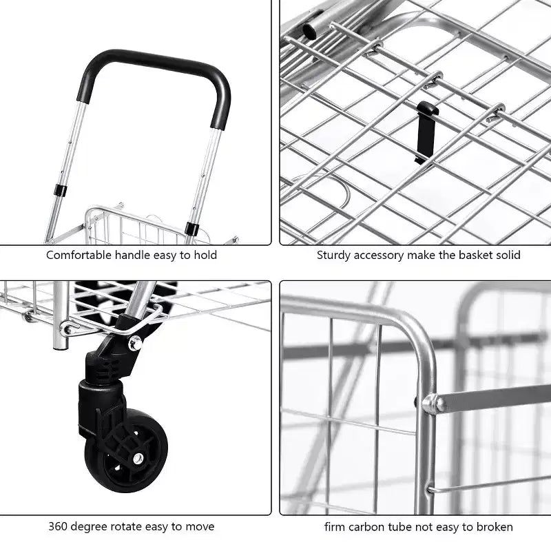 Costway Chariot de Courses Pliant Panier de Rangement Roulant Poignée Réglable Neuf