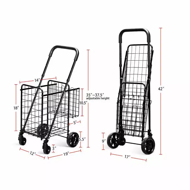 Costway Chariot de Courses Pliant Panier de Rangement Roulant Poignée Réglable Neuf