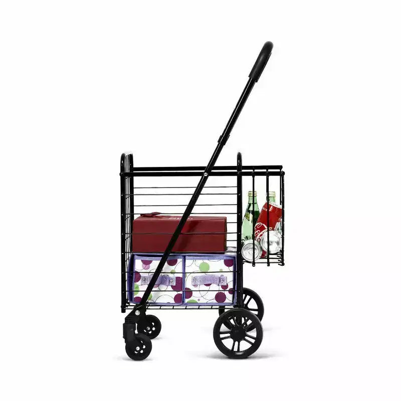 Costway Chariot de Courses Pliant Panier de Rangement Roulant Poignée Réglable Neuf