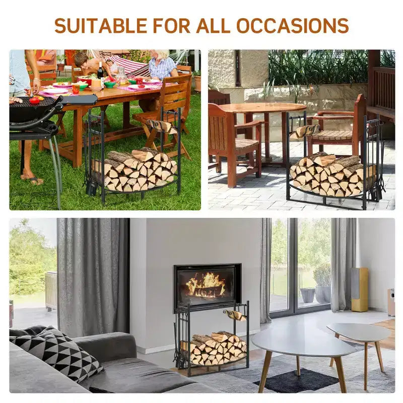 Support à bûches Costway 30'' avec 4 outils et range-bûches pour intérieur et extérieur