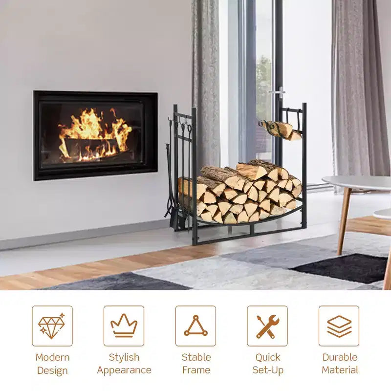 Support à bûches Costway 30'' avec 4 outils et range-bûches pour intérieur et extérieur