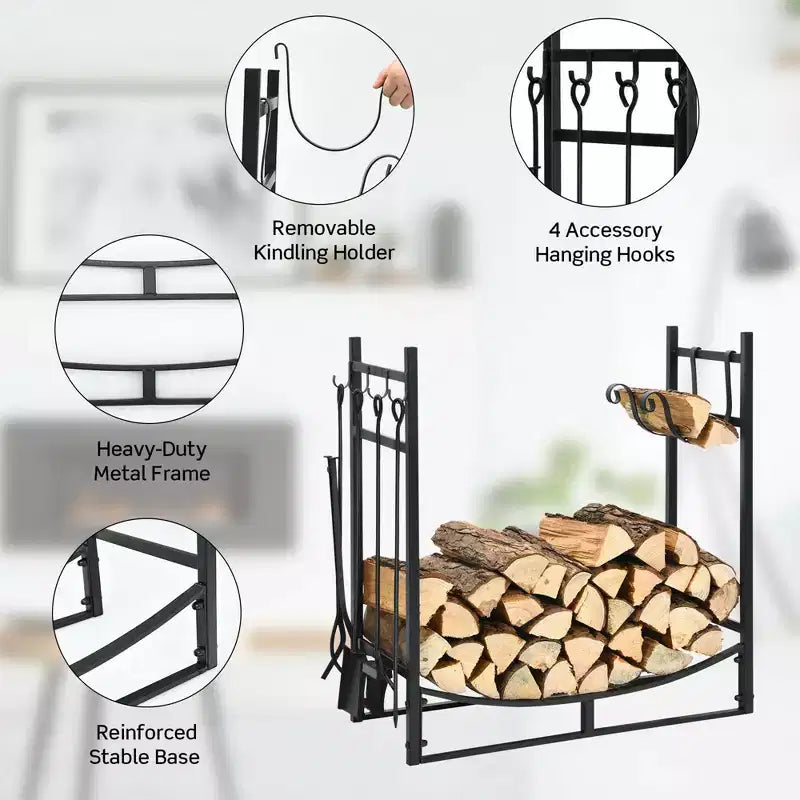 Support à bûches Costway 30'' avec 4 outils et range-bûches pour intérieur et extérieur