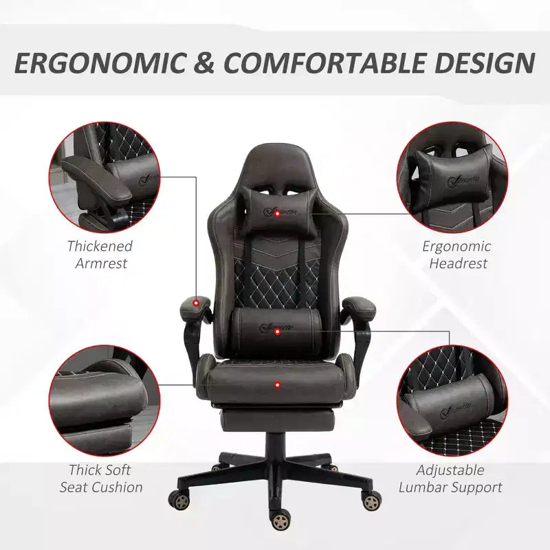 Chaise de Bureau Gamer Vinsetto Racing Gaming Chair en Cuir PU, avec Repose-Pieds, Support Lombaire et Hauteur Réglable