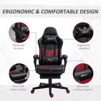 Chaise de Bureau Gamer Vinsetto Racing Gaming Chair en Cuir PU, avec Repose-Pieds, Support Lombaire et Hauteur Réglable