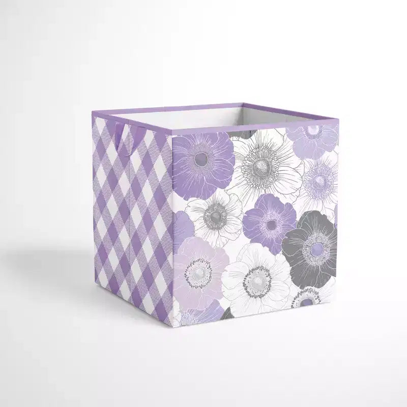 Bacati - Watercolor Floral Purple/Gray Fabric Storage Box/Tote Small