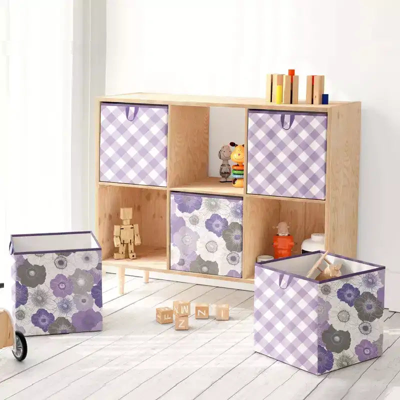 Bacati - Boîte/Fourre-tout de rangement en tissu lilas/gris à motif floral aquarelle, petite