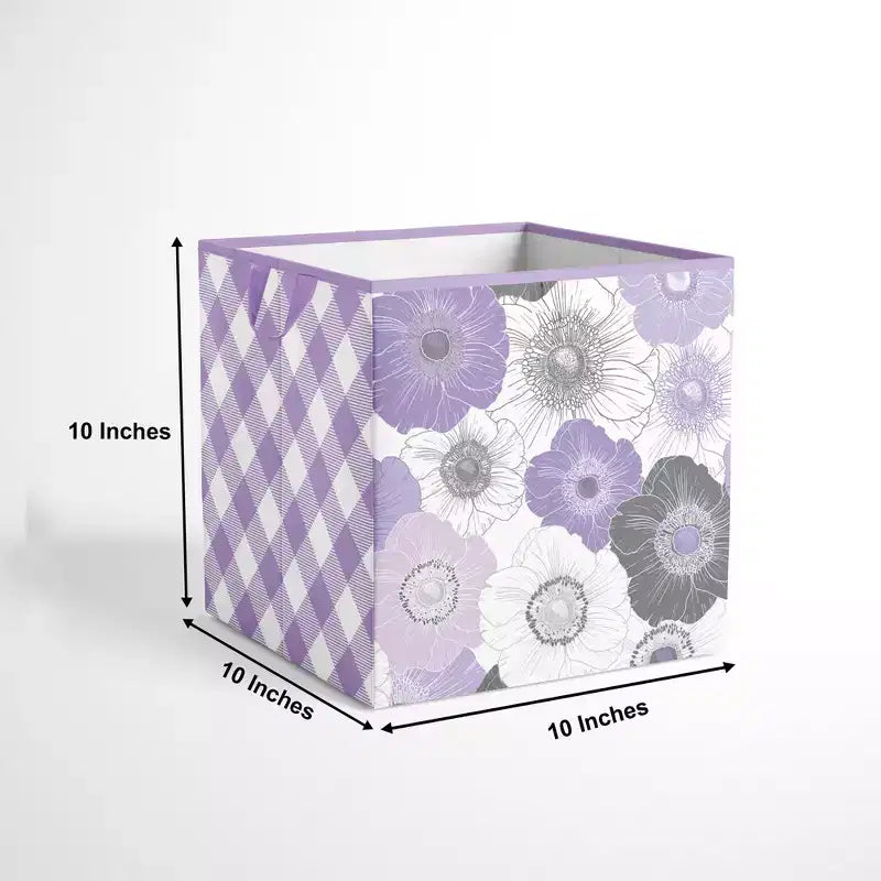Bacati - Boîte/Fourre-tout de rangement en tissu lilas/gris à motif floral aquarelle, petite
