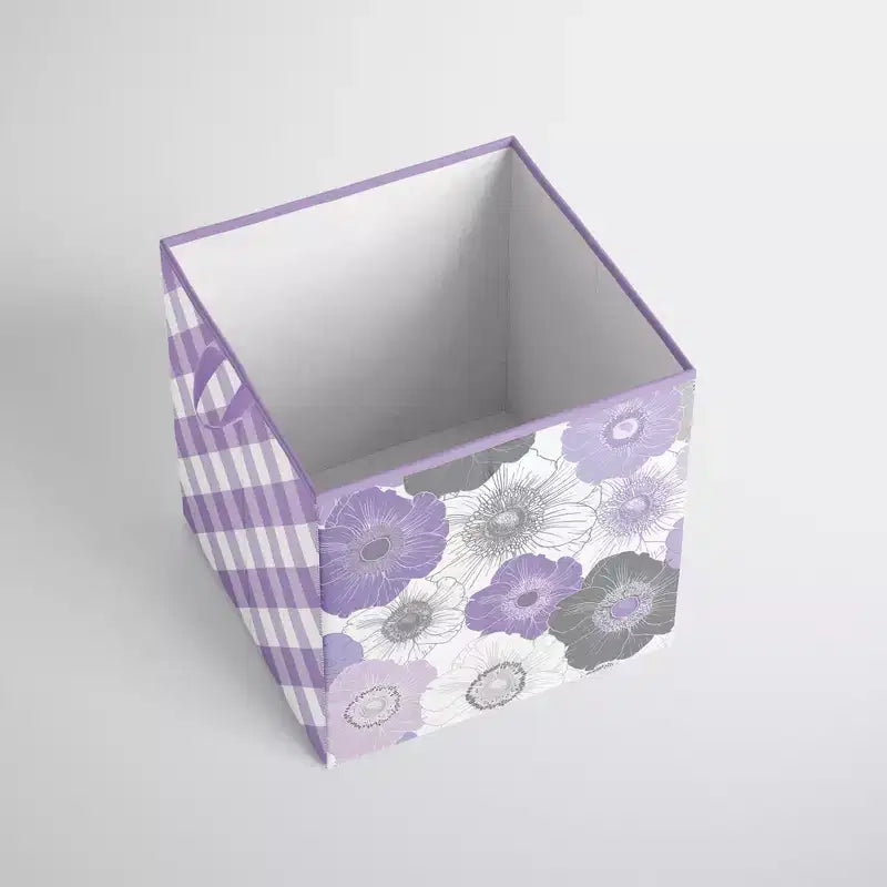 Bacati - Boîte/Fourre-tout de rangement en tissu lilas/gris à motif floral aquarelle, petite