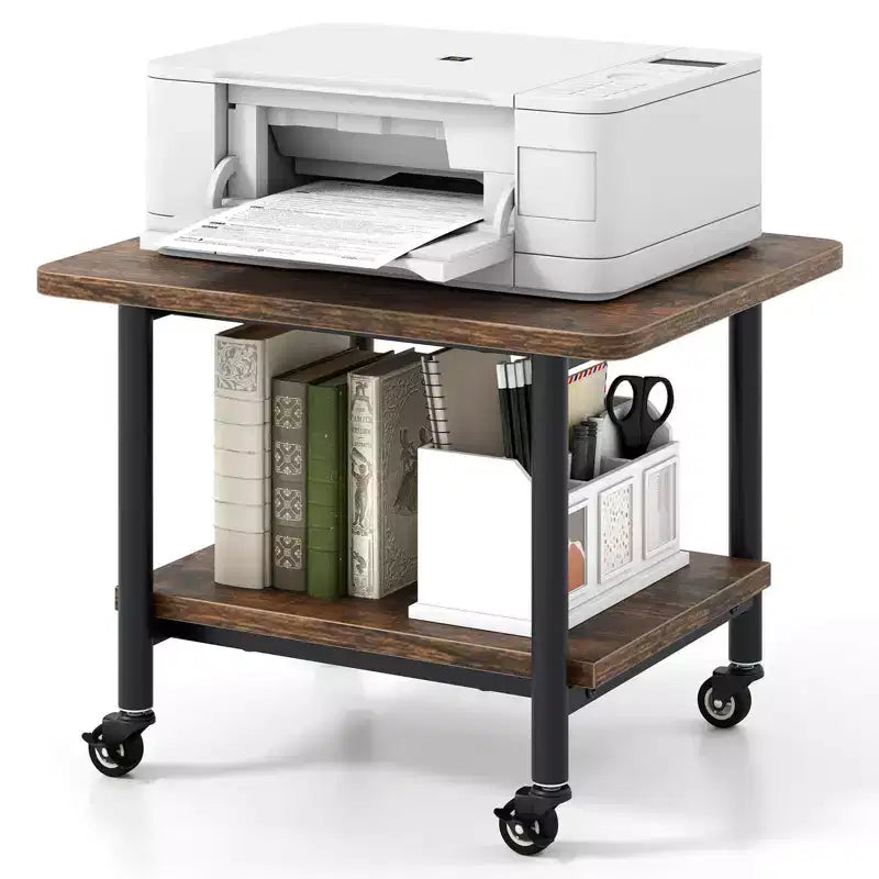 Table d'imprimante mobile à 2 niveaux Costway avec étagère de rangement, roulettes verrouillables et cadre en métal