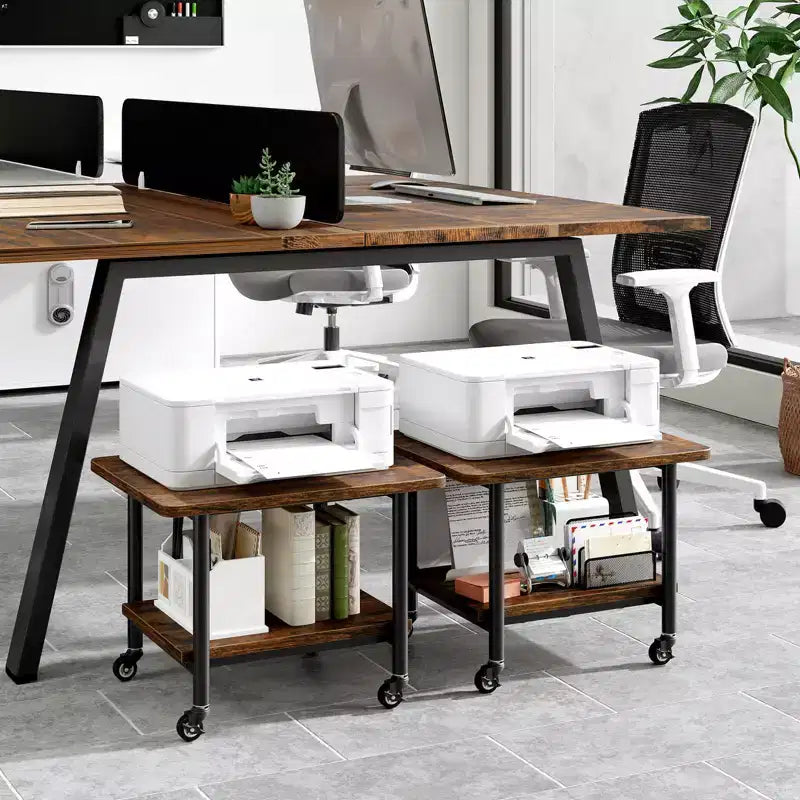 Table d'imprimante mobile à 2 niveaux Costway avec étagère de rangement, roulettes verrouillables et cadre en métal