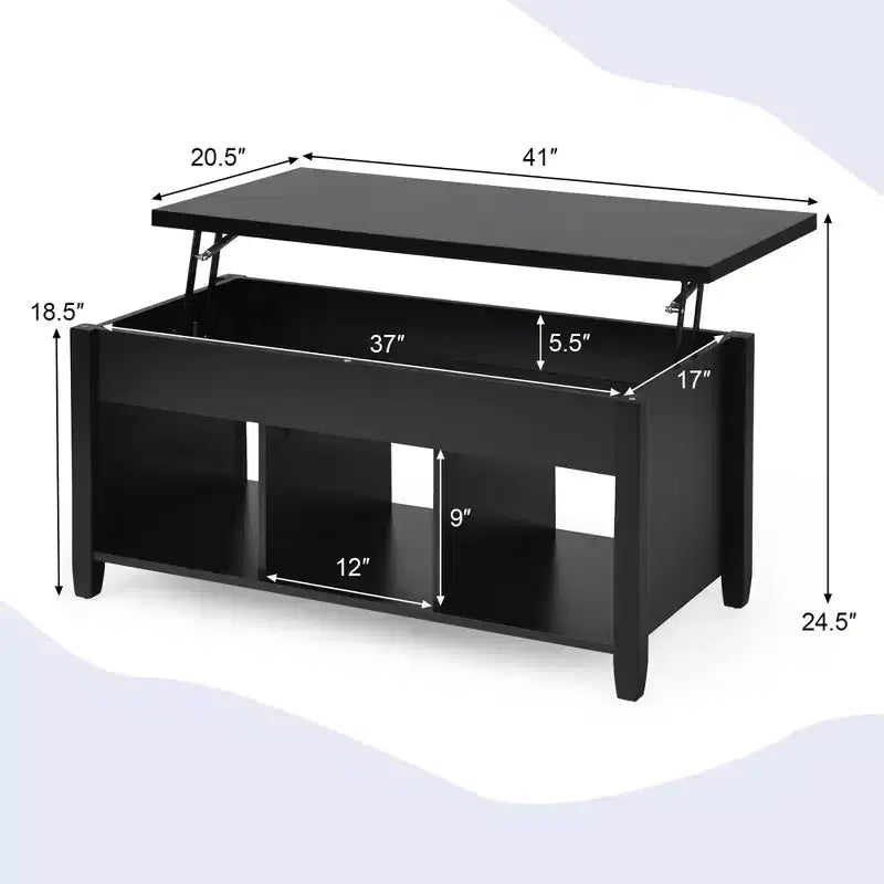 Table basse relevable Costway avec compartiment caché et étagères de rangement Noir