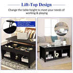 Table basse relevable Costway avec compartiment caché et étagères de rangement Noir