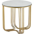 Studio 55D Yuri Modern Bronze Metal Round Accent Side End Table 24 Wide Gold Marbleized Glass Tabletop for Living Room Bedroom Bedside Entryway House