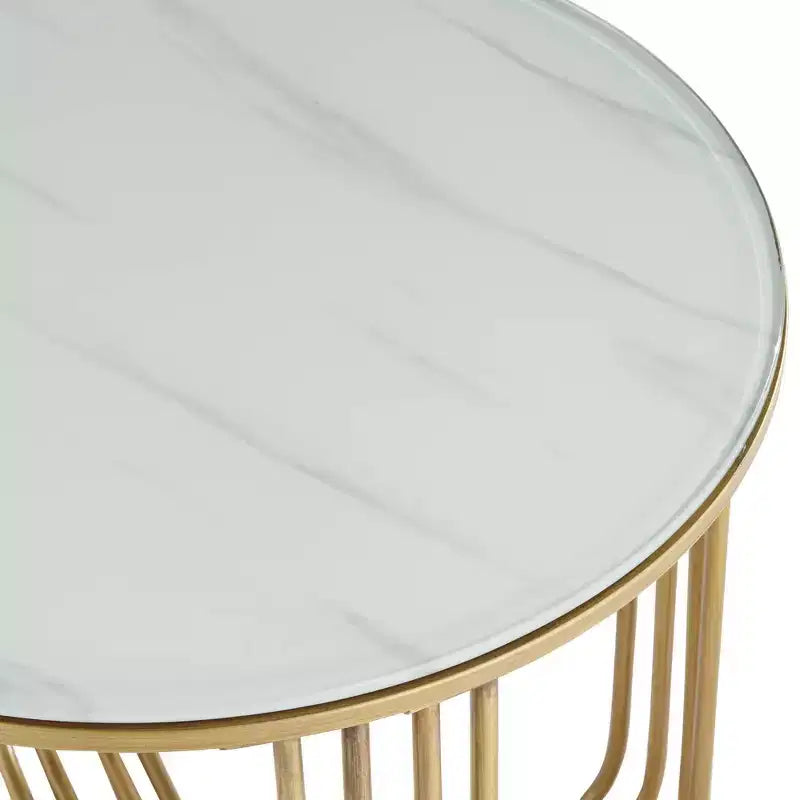 Studio 55D Yuri Table d'appoint ronde moderne en métal bronze, 61 cm de large, avec plateau en verre marbré doré pour salon, chambre, chevet, entrée