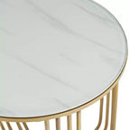 Studio 55D Yuri Table d'appoint ronde moderne en métal bronze, 61 cm de large, avec plateau en verre marbré doré pour salon, chambre, chevet, entrée