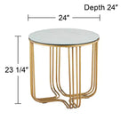 Studio 55D Yuri Table d'appoint ronde moderne en métal bronze, 61 cm de large, avec plateau en verre marbré doré pour salon, chambre, chevet, entrée