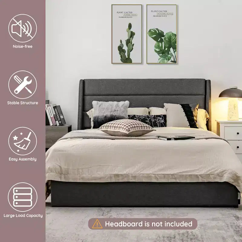 Costway Cadre de lit plateforme avec 3 tiroirs de rangement Sommier Gris