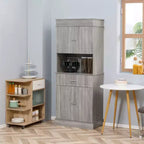 HOMCOM Buffet de cuisine 183 cm avec vaisselier, Armoire de rangement autonome avec tiroir de service, Placards à 2 portes anti-basculement et plan de travail, Grain de bois gris