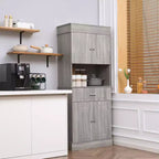 HOMCOM Buffet de cuisine 183 cm avec vaisselier, Armoire de rangement autonome avec tiroir de service, Placards à 2 portes anti-basculement et plan de travail, Grain de bois gris