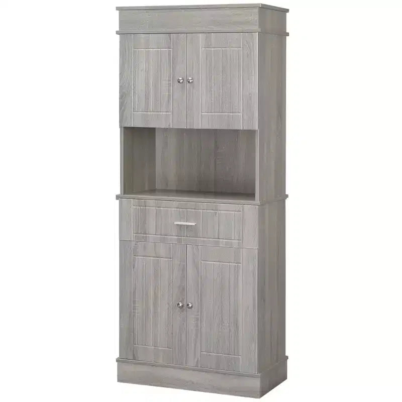 HOMCOM Buffet de cuisine 183 cm avec vaisselier, Armoire de rangement autonome avec tiroir de service, Placards à 2 portes anti-basculement et plan de travail, Grain de bois gris