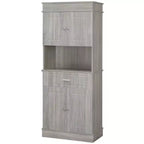 HOMCOM Buffet de cuisine 183 cm avec vaisselier, Armoire de rangement autonome avec tiroir de service, Placards à 2 portes anti-basculement et plan de travail, Grain de bois gris