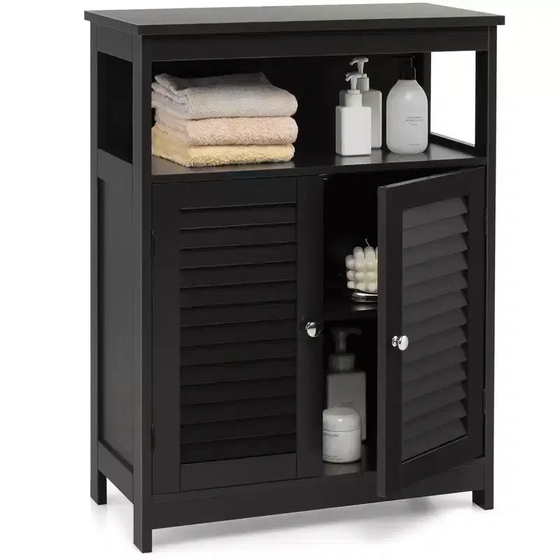 Meuble de Rangement pour Salle de Bain Costway avec Porte Double à Volets Café/Noir/Blanc