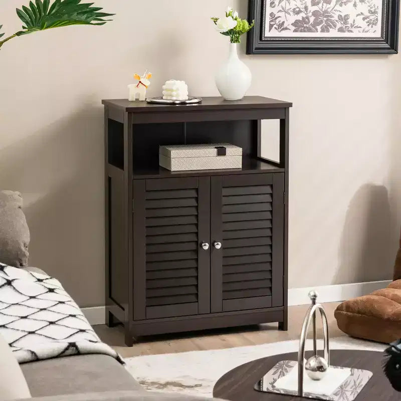 Meuble de Rangement pour Salle de Bain Costway avec Porte Double à Volets Café/Noir/Blanc