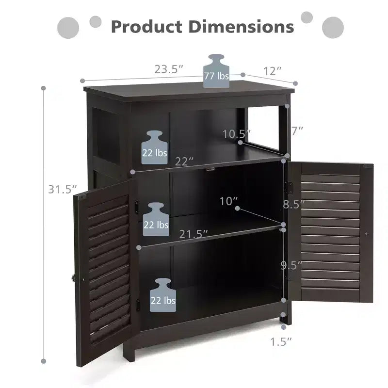 Meuble de Rangement pour Salle de Bain Costway avec Porte Double à Volets Café/Noir/Blanc