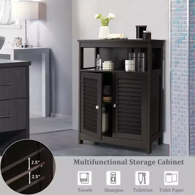 Meuble de Rangement pour Salle de Bain Costway avec Porte Double à Volets Café/Noir/Blanc
