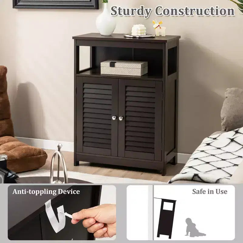 Meuble de Rangement pour Salle de Bain Costway avec Porte Double à Volets Café/Noir/Blanc