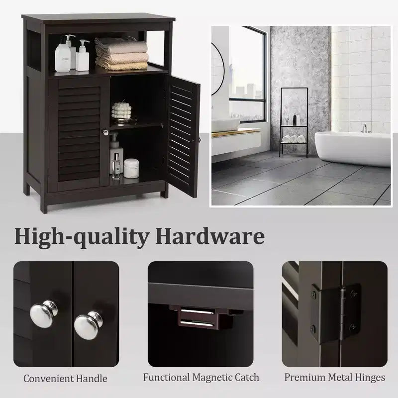 Meuble de Rangement pour Salle de Bain Costway avec Porte Double à Volets Café/Noir/Blanc