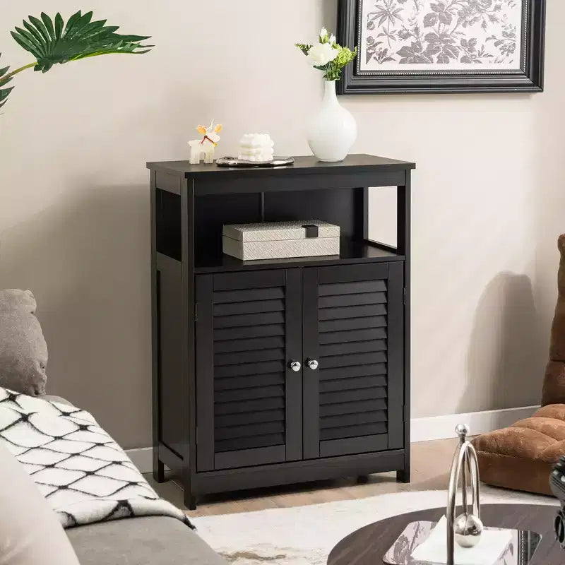 Meuble de Rangement pour Salle de Bain Costway avec Porte Double à Volets Café/Noir/Blanc