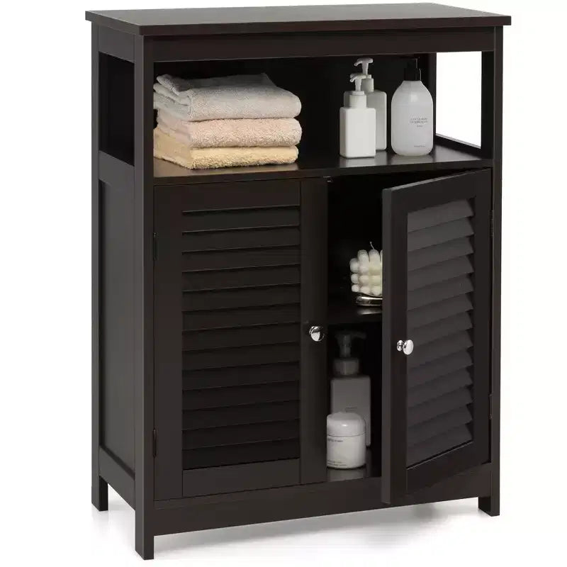 Meuble de Rangement pour Salle de Bain Costway avec Porte Double à Volets Café/Noir/Blanc