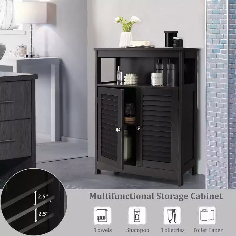 Meuble de Rangement pour Salle de Bain Costway avec Porte Double à Volets Café/Noir/Blanc