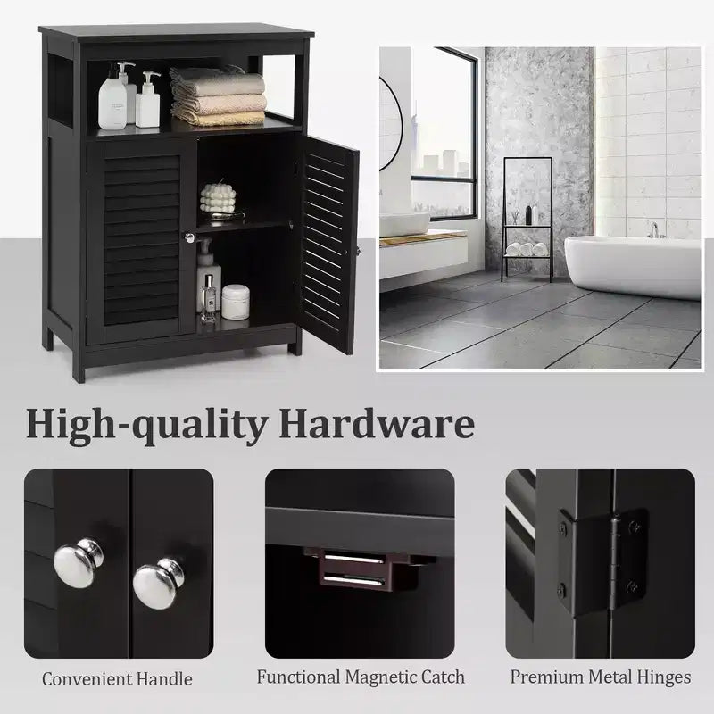 Meuble de Rangement pour Salle de Bain Costway avec Porte Double à Volets Café/Noir/Blanc