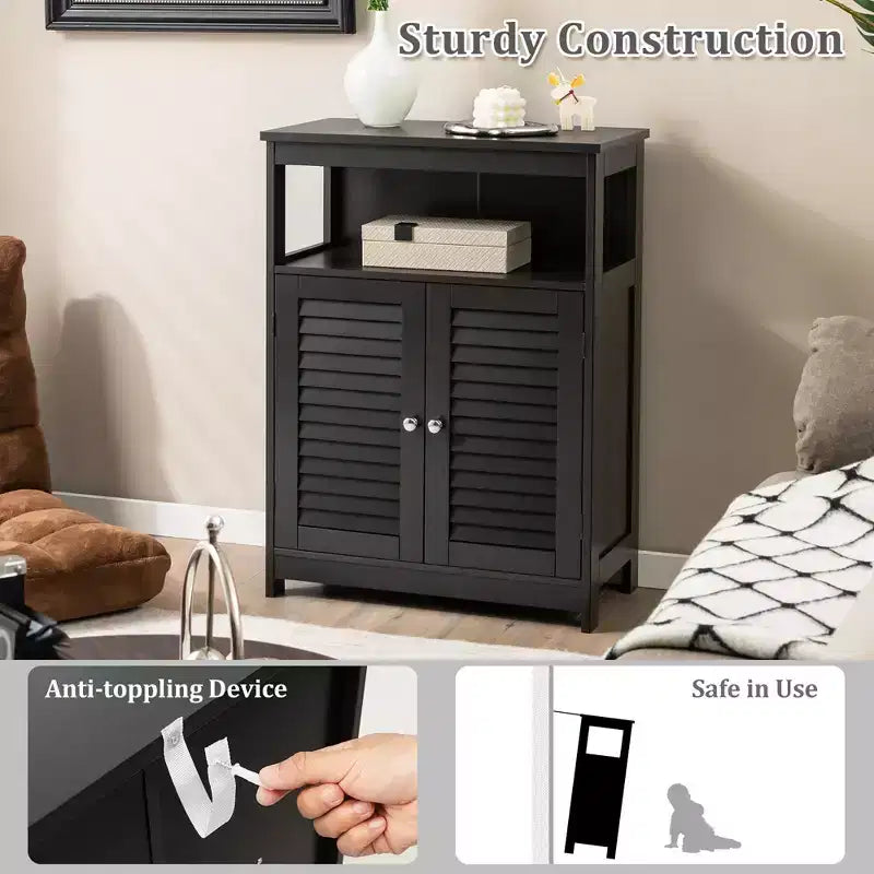 Meuble de Rangement pour Salle de Bain Costway avec Porte Double à Volets Café/Noir/Blanc