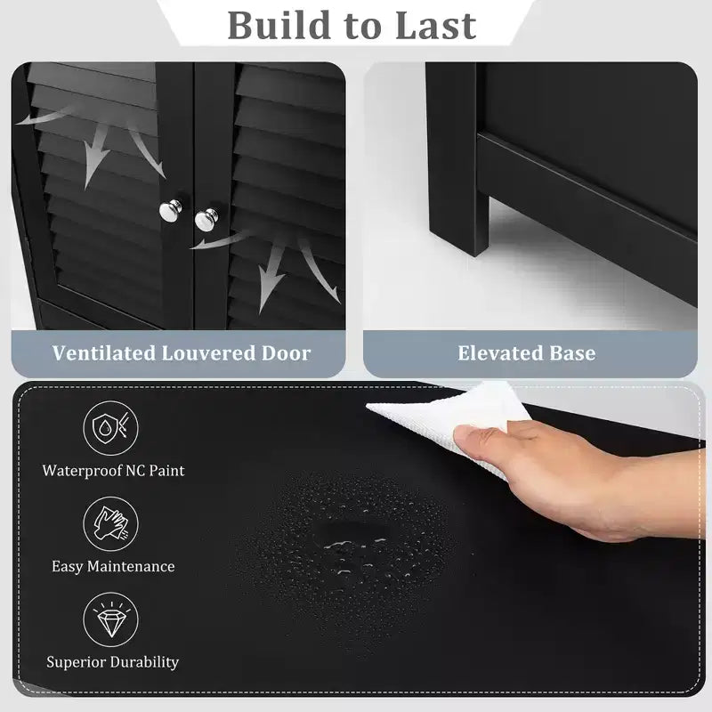 Meuble de Rangement pour Salle de Bain Costway avec Porte Double à Volets Café/Noir/Blanc