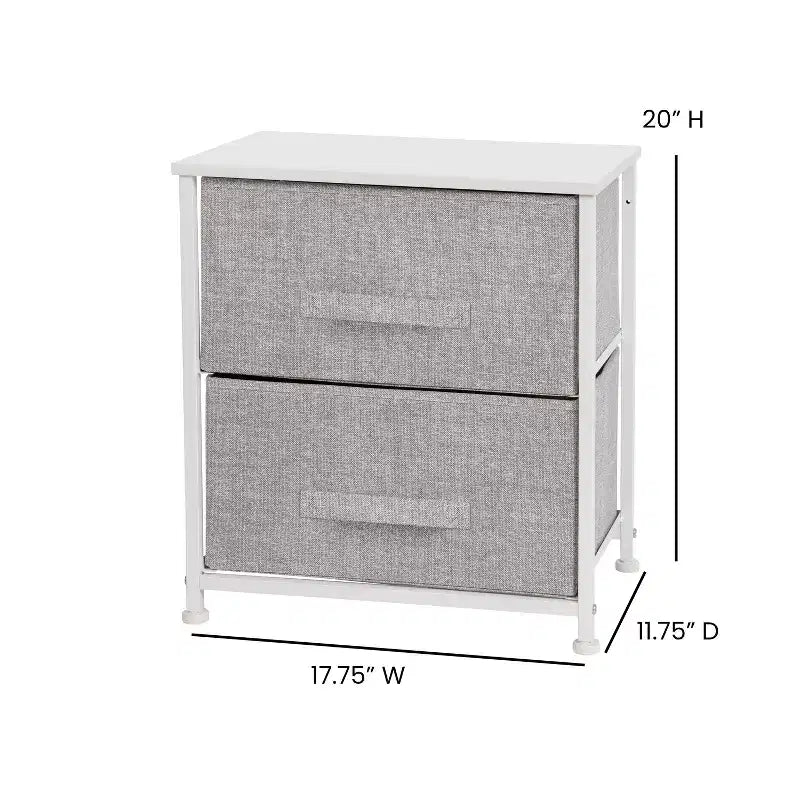 Meuble de rangement à 2 tiroirs Emma et Oliver avec plateau en bois et tiroirs en tissu foncé